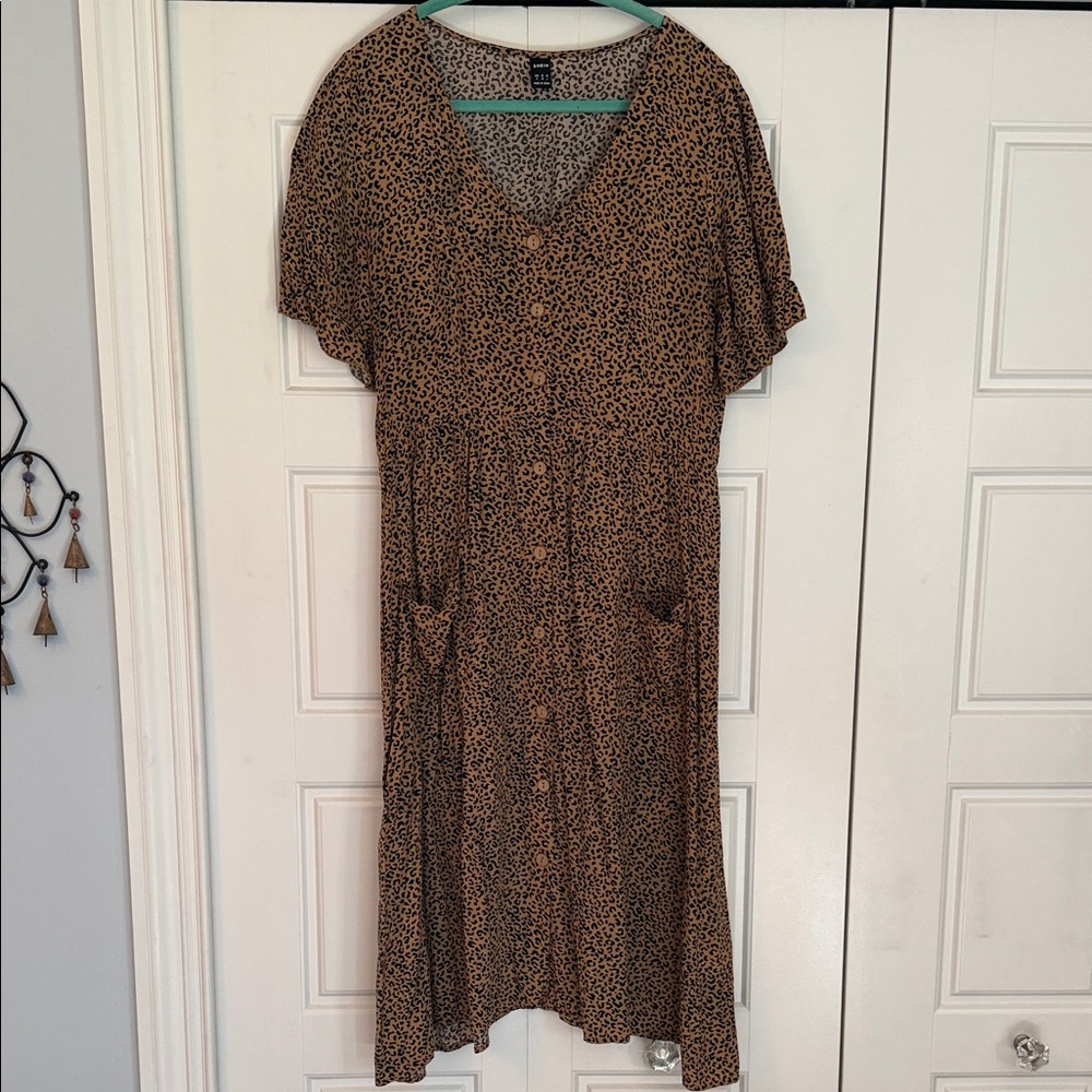 Leopard Print V-Neck Women’s Dress - Brown